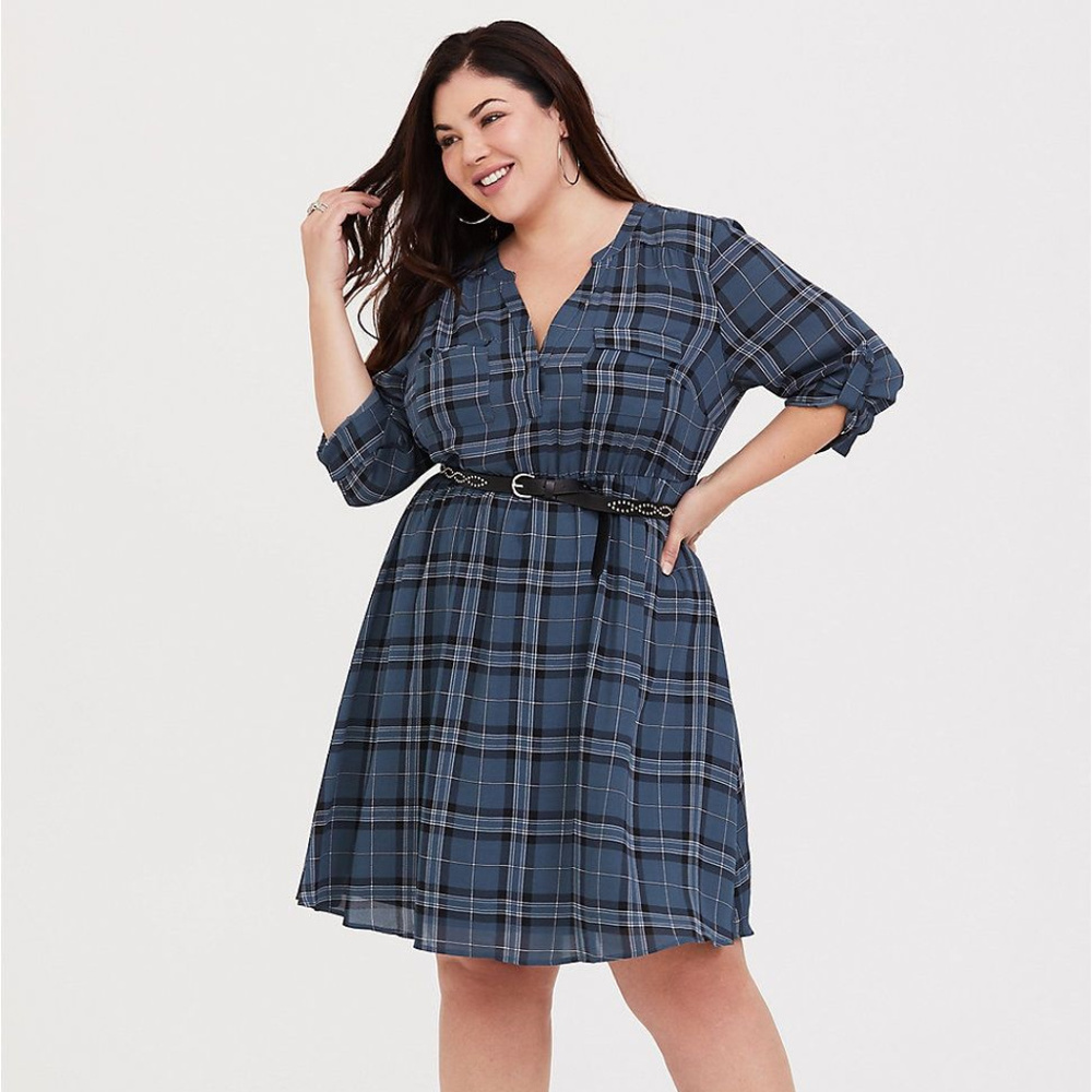 Torrid Harper Blue Plaid Shirtdress Sz 00
